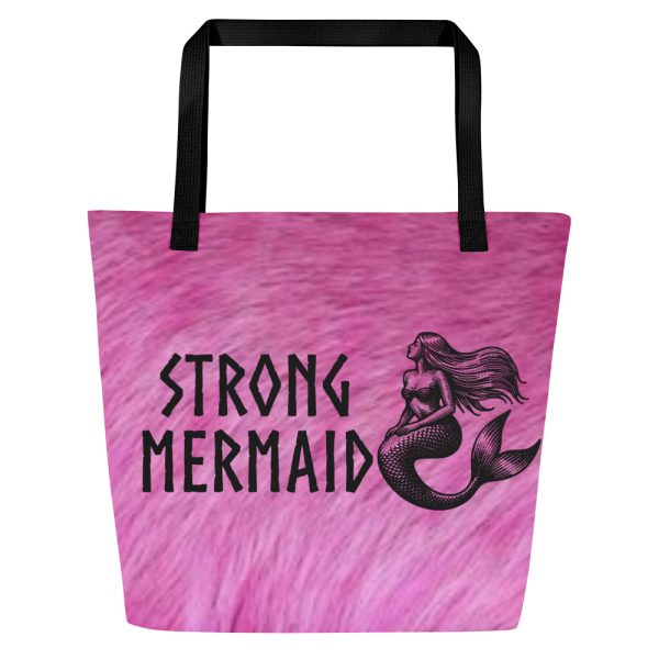 Strong Mermaid (Pink fur) Large Tote Bag - Image 2