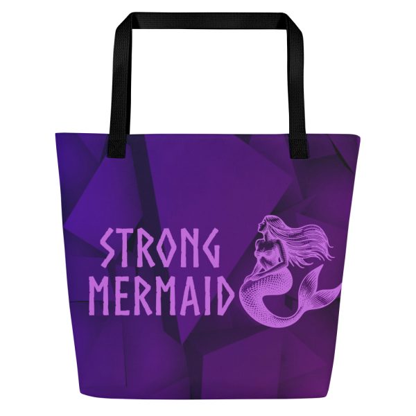 Strong Mermaid (Purple geo) Large Tote Bag