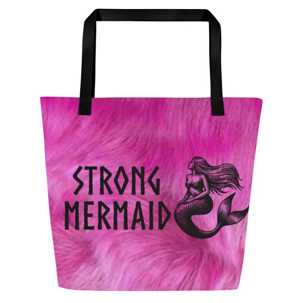 Strong Mermaid (Pink fur) Large Tote Bag